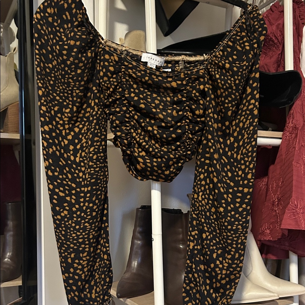Topshop Black and Brown Long Sleeve Top